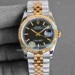 Swiss Copy Datejust Rolex Two Tone Jubilee Band Black Face 36mm Watch